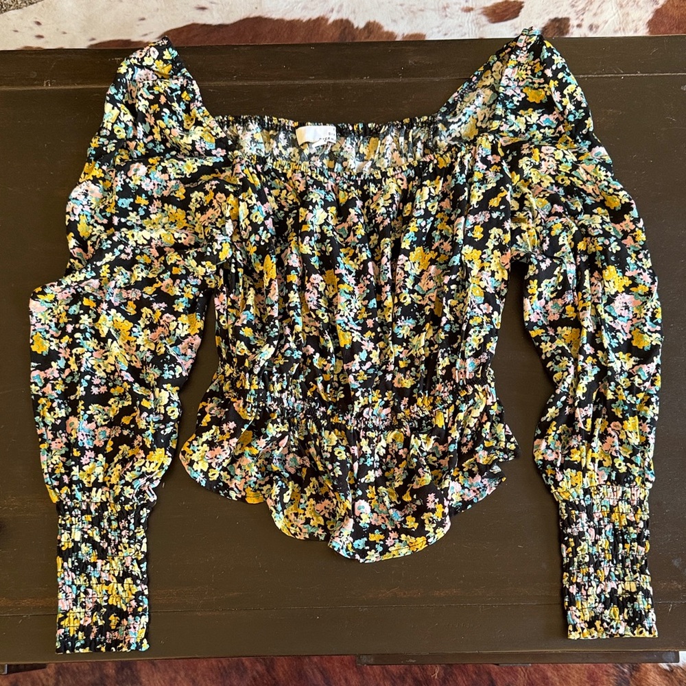 Ten Sixty Sherman Black Floral Smocked Blouse